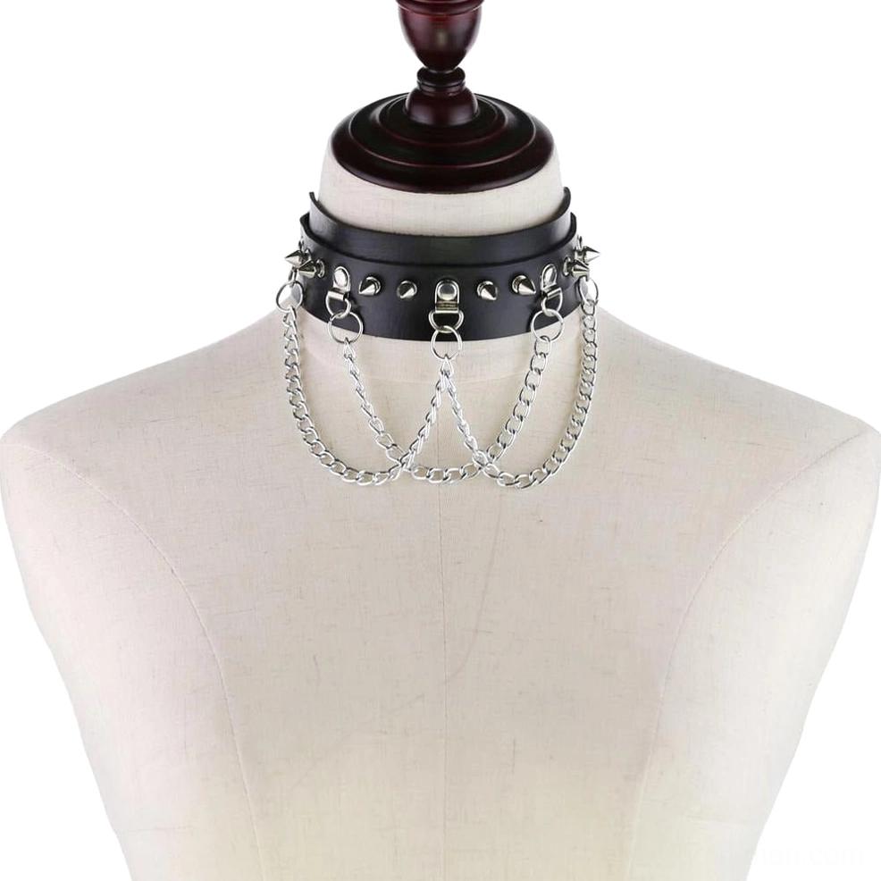 Vegan leather spiked gothic choker full product presentation with all design elements visible