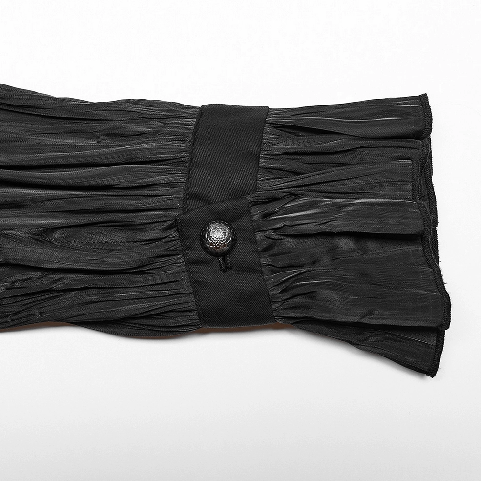 Victorian cage pleated lace-up gothic shirt full front view with detachable neck bow and cage visual pattern