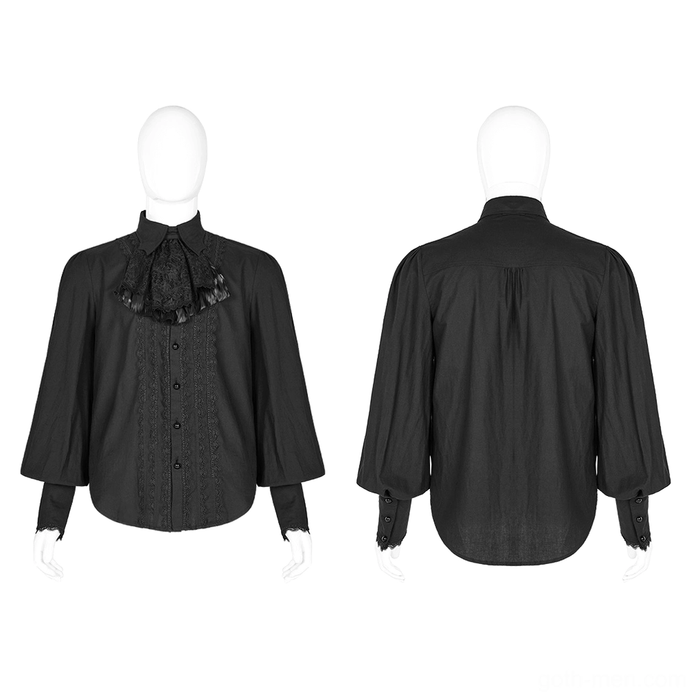 Victorian goth ruffled shirt front and rear mannequin display with lantern sleeves