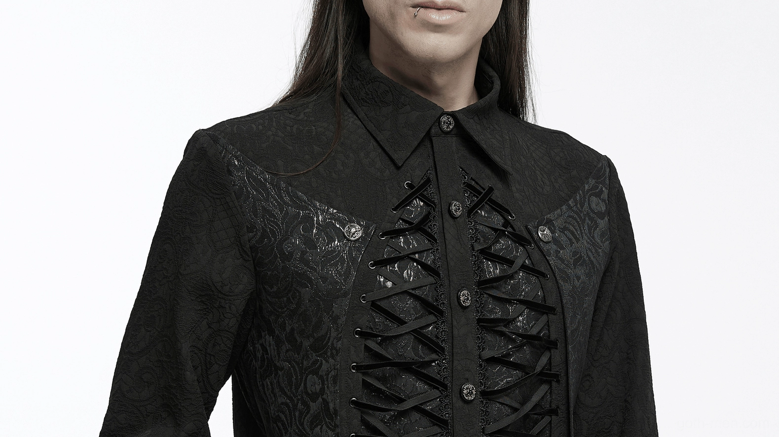 Victorian gothic lace-up shirt structured silhouette full view