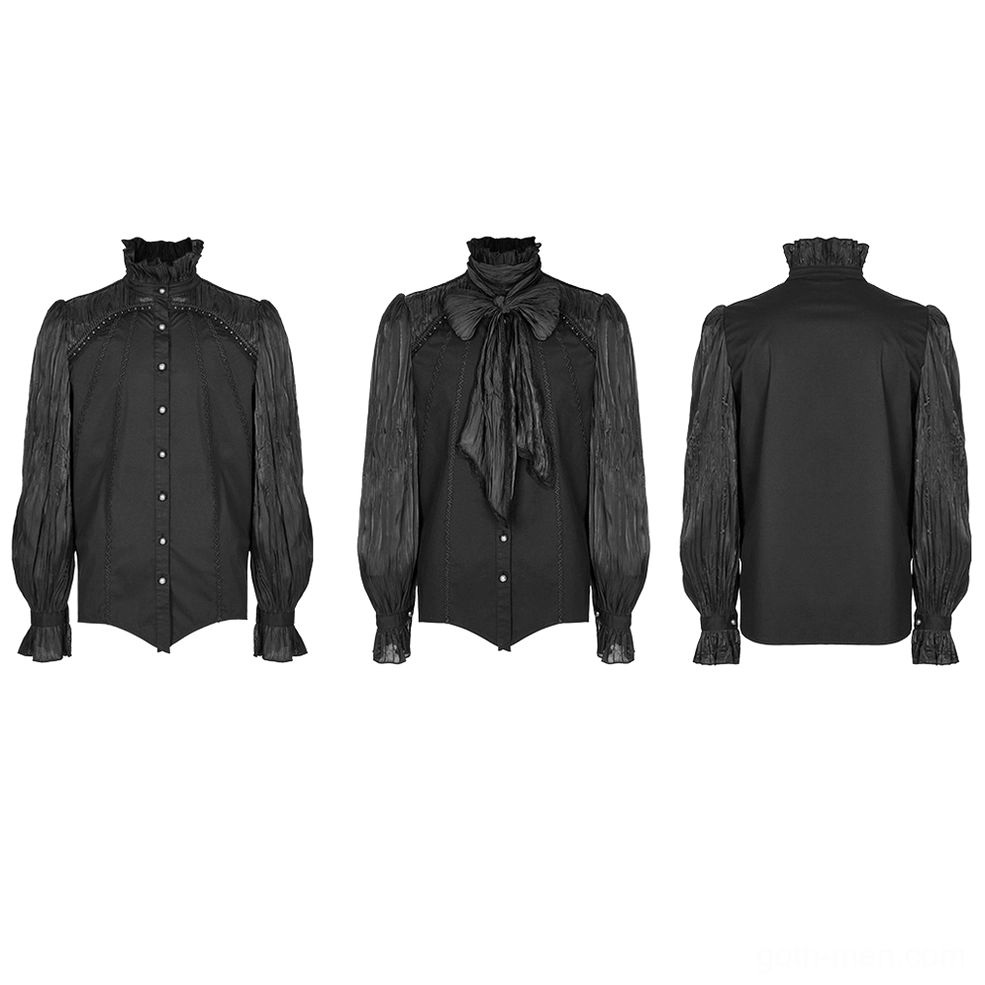 Victorian gothic pleated lace-up shirt three-way flat lay display showing front, side and back variations
