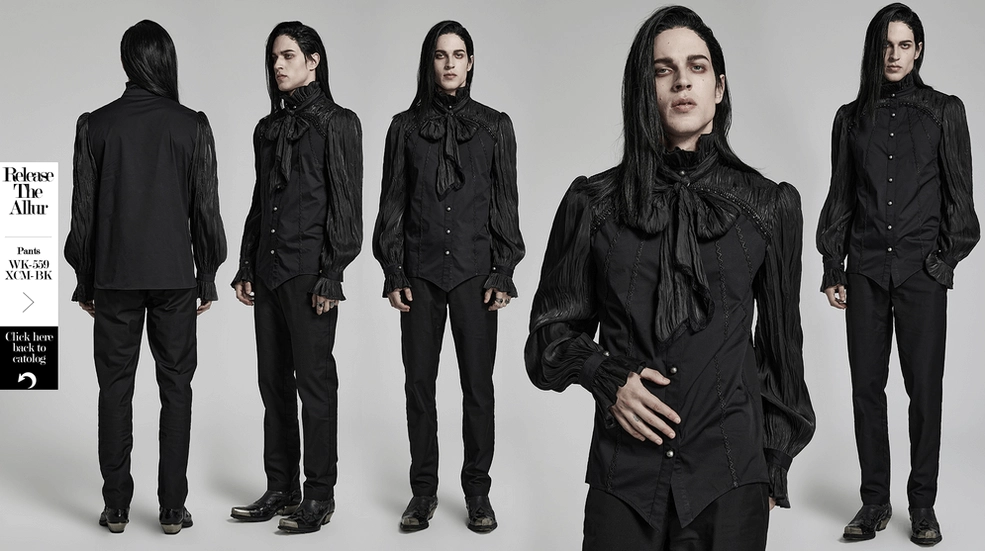Victorian gothic pleated lace-up shirt worn styling example demonstrating color depth and dark aesthetic appeal