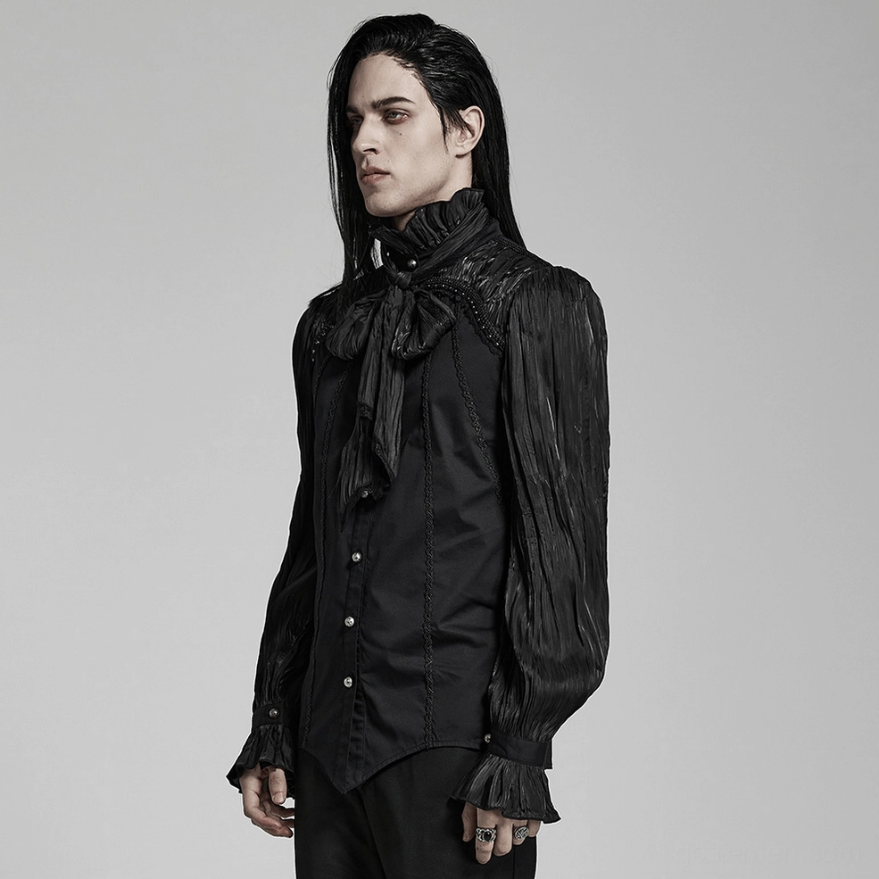 Victorian gothic pleated lace-up shirt alternative angle showing shirred shoulders and pleated sleeve construction