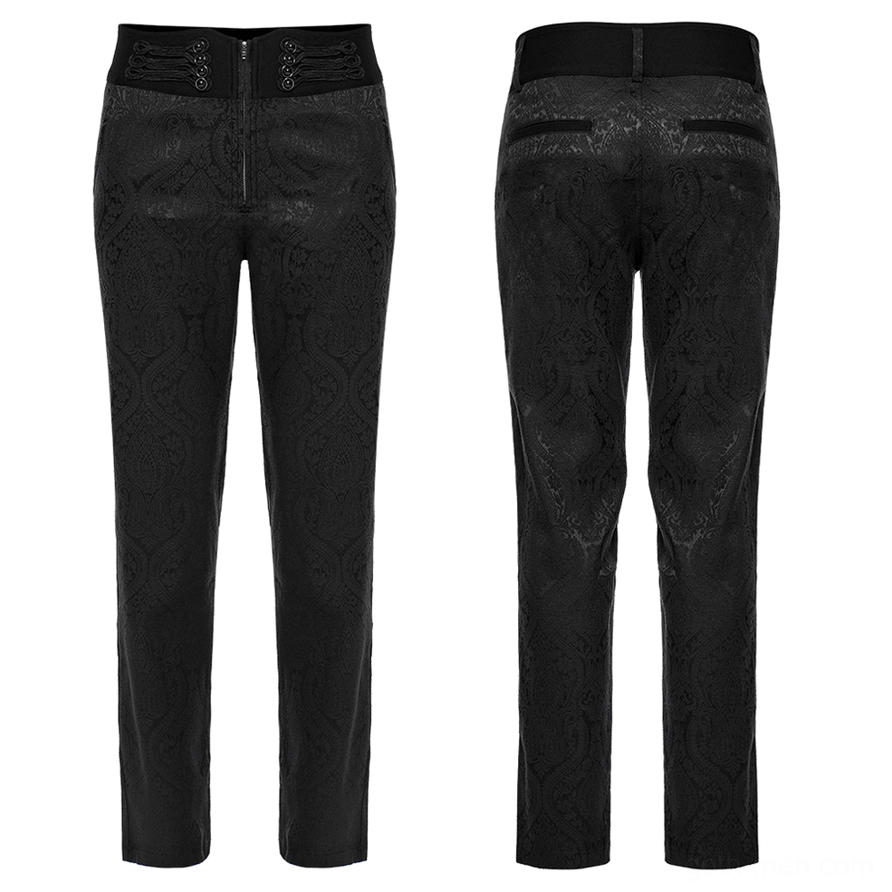 Flat lay of Victorian gothic trousers front and back panels showing jacquard pattern