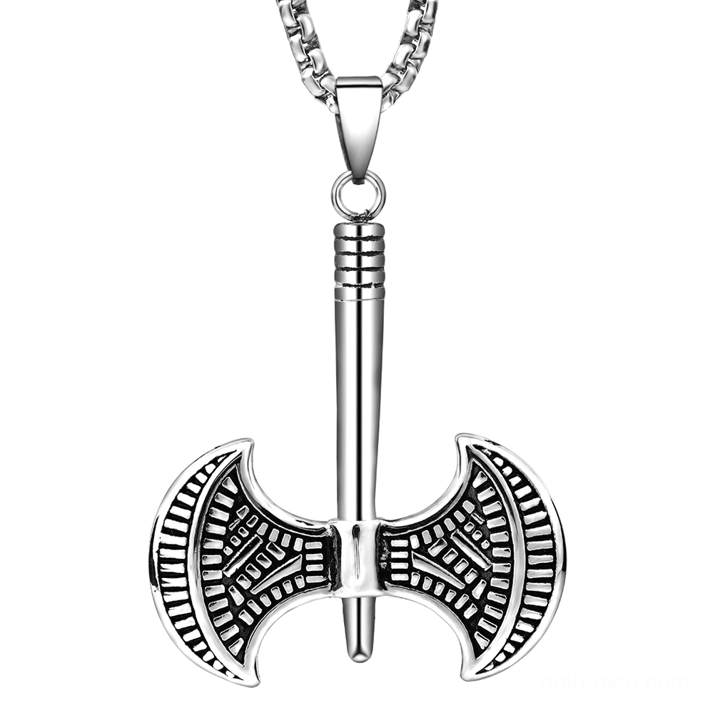 Double-headed Viking axe pendant stainless steel necklace alternative gothic style