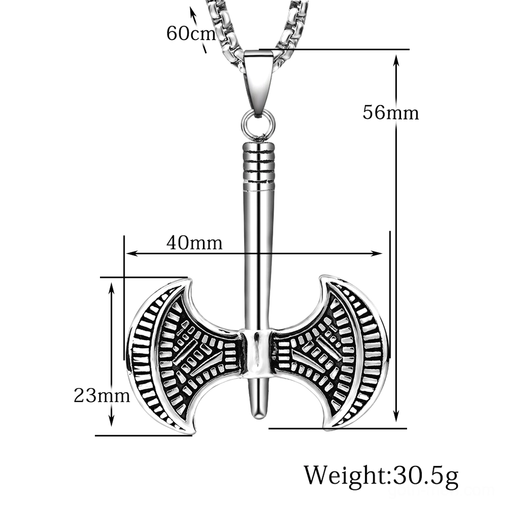 Product dimensions specification chart Viking tomahawk necklace 56mm height 40mm width
