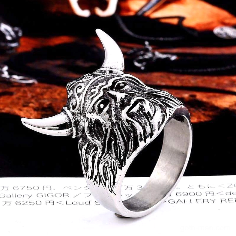 viking-warrior-ring-side-profile-curved-horns-brushed-metal-texture