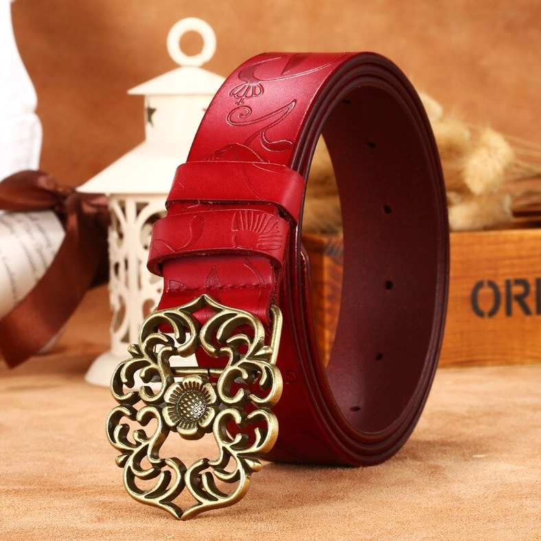 Embossed leather gothic waistbelt with vintage bronze pin buckle showcasing antique design and quality craftsmanship