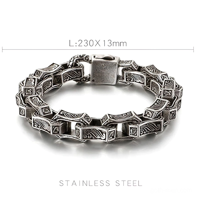 Vintage engraved punk chain bracelet 230mm dimensions stainless steel