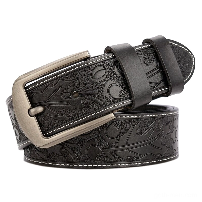 Vintage gothic embossed leather belt for alternative style and formal wear versatility
