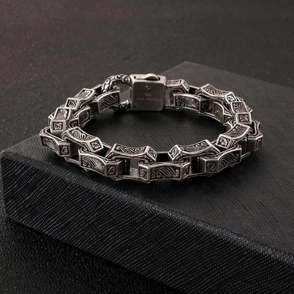 Vintage gothic engraved stainless steel bracelet main product shot