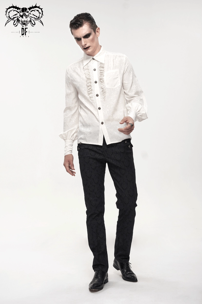 White gothic bishop sleeve shirt size comparison or flat lay showing full garment proportions for fit reference