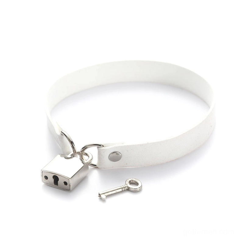 White velvet lock choker with silver padlock - goth collar necklace for alternative fashion