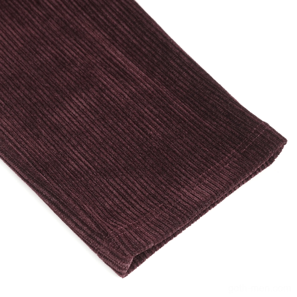 Close-up texture detail of premium wine red chenille corduroy fabric showing ribbed weave pattern