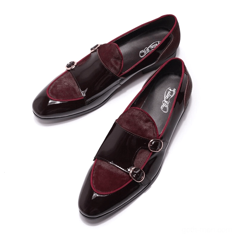 Wine Red Gothic Loafers Side Profile - Suede-Patent Hybrid Material Showcase