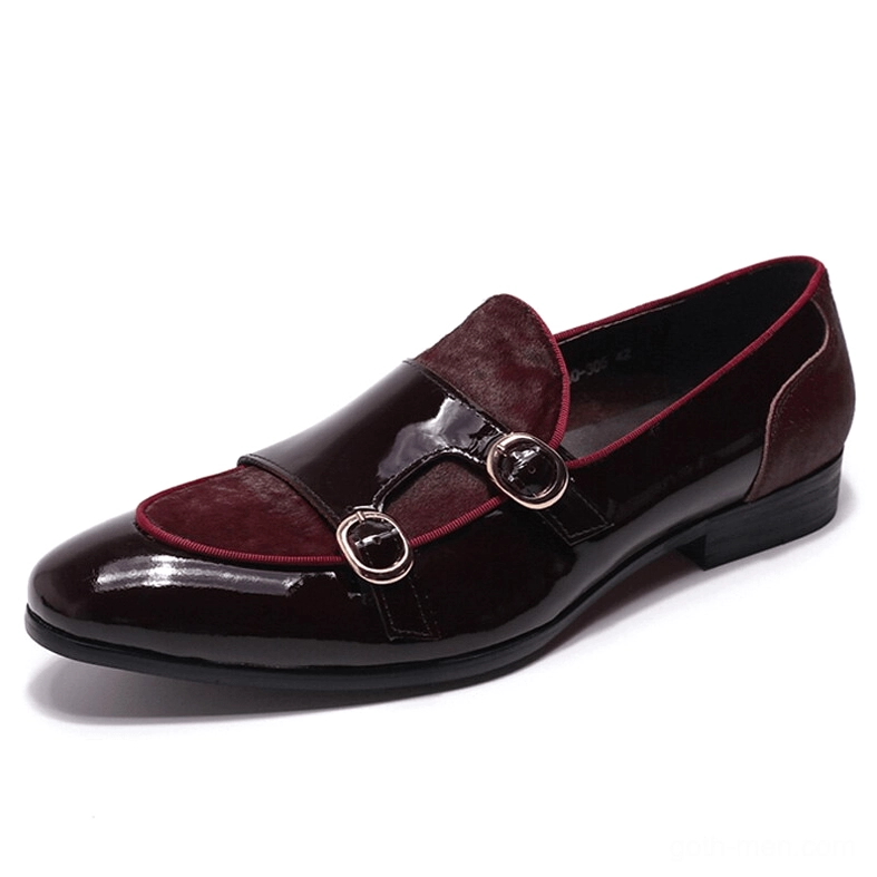 Wine Red Gothic Loafers with Contrast Red Piping and Two-Tone Fabric Detail