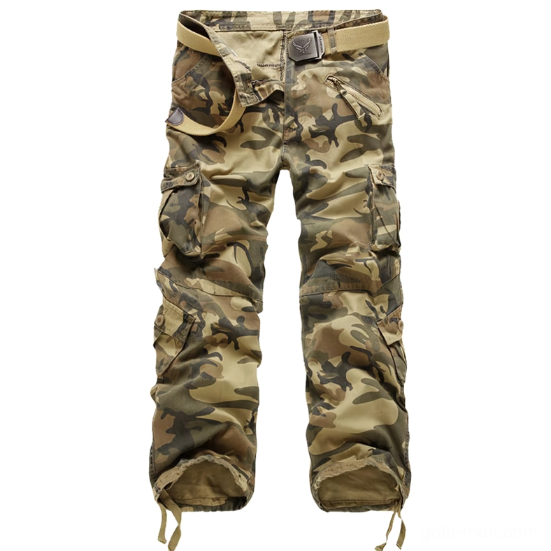 Yellow camouflage military cargo pants in various sizes - gothic straight leg trousers bold alternative aesthetic