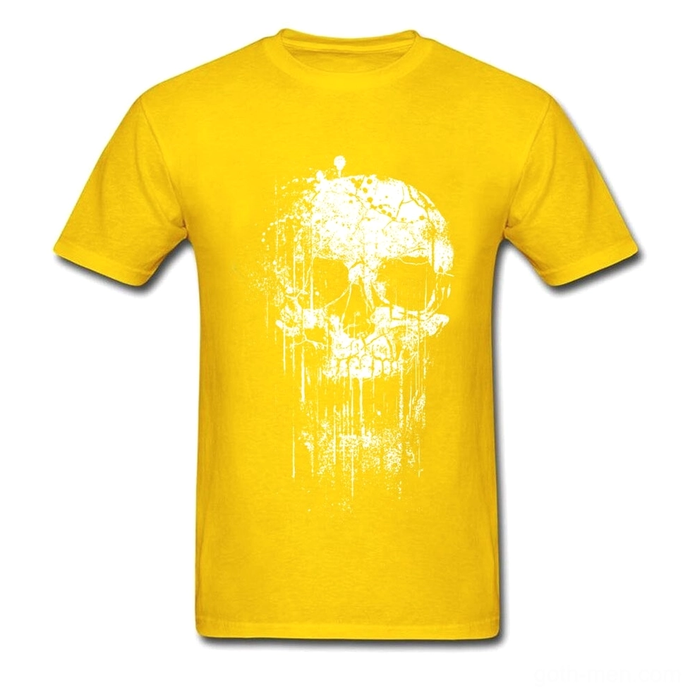 Yellow distressed skull graphic gothic T-shirt bold unconventional dark statement